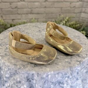 Nine West Gold Metallic Round Toe Ankle Band Ballerina Flats Infant Girl 3✨EUC✨